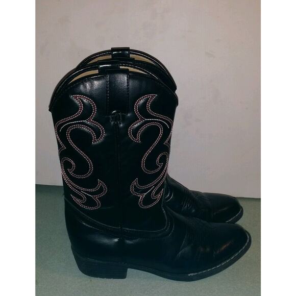 TKS BLACK Red White FLEX TRAIL COWBOY BOOTS - Youth 4 Good Condition - Picture 1 of 7